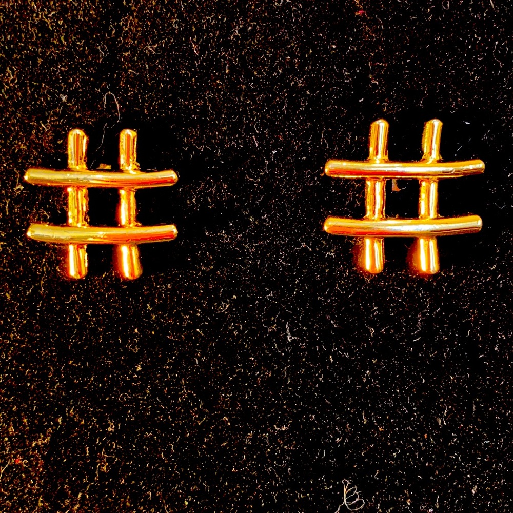 Golden Studs With Hashtag Symbol Earrings